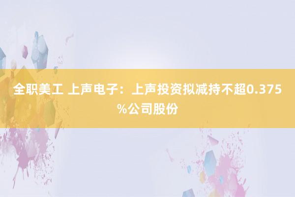 全职美工 上声电子：上声投资拟减持不超0.375%公司股份